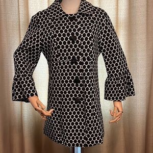 DM New York White and Black Dot Button Down Collared Coat Womens Medium